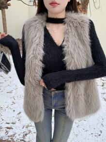 Dazy Star 1pc Fluffy Vest Jacket - Light Grey - View 2