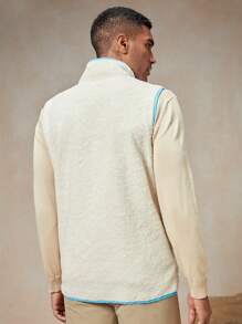 In My Nature Men Contrast Binding Zipper Vest Teddy Jacket - Beige - View 2