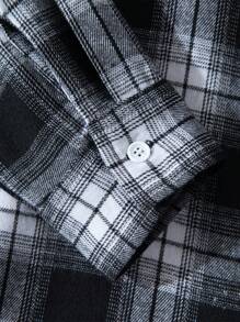 Manfinity Hypemode Men's Plaid Hooded Drawstring Long Sleeve Shirt - Black - View 5