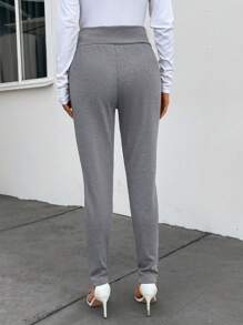 SHEIN Clasi 女士交叉腰部保暖内衬紧身裤 - 灰色 - 查看 2