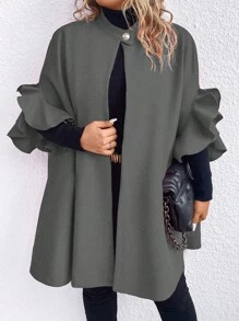 SHEIN Clasi Abrigo Gris De Talla Grande Con Diseño De Botón Y Mangas De Encaje - Gris Oscuro - Ver 1