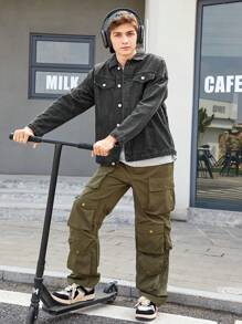 SHEIN 青少年男孩字母印花牛仔外套