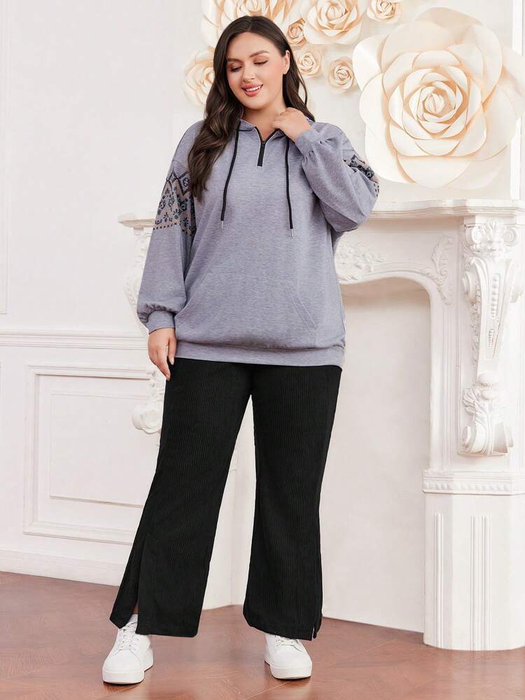 Plus Size Solid Color Slit Flared Pants