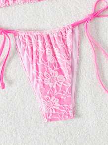 Swim Mod Summer Beach Women's Floral Print Halter Neck Tie Bikini Set - Pink - View 6