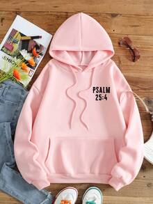 SHEIN EZwear 女用背部仙人掌印花連帽衛衣 - 粉色 - 查看 2