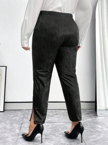 SHEIN Privé Plus Size Women's Elastic Waist Snake Print Tapered Pants - Black - View 2
