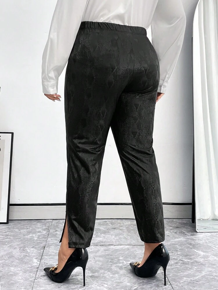 Plus Size Women's Elastic Waist Snake Print Tapered Pants