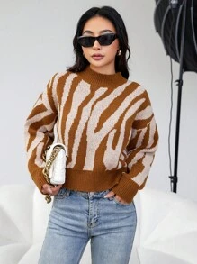 Aveloria Women's Printed Drop Shoulder Pullover Knit Pullover Fall Winter Sweater - Multicolor - View 1