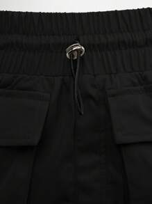 Denimoi Cargo Strap Pocket Drawstring Skirt For Summer - Black - View 7