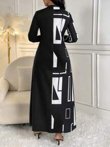 SHEIN Clasi 幾何印花前紐扣襯衫洋裝 - 黑色 - 查看 2