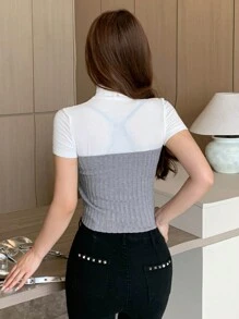 Dazy Star 女士前結綁帶針織無肩帶上衣 - 灰色 - 查看 5