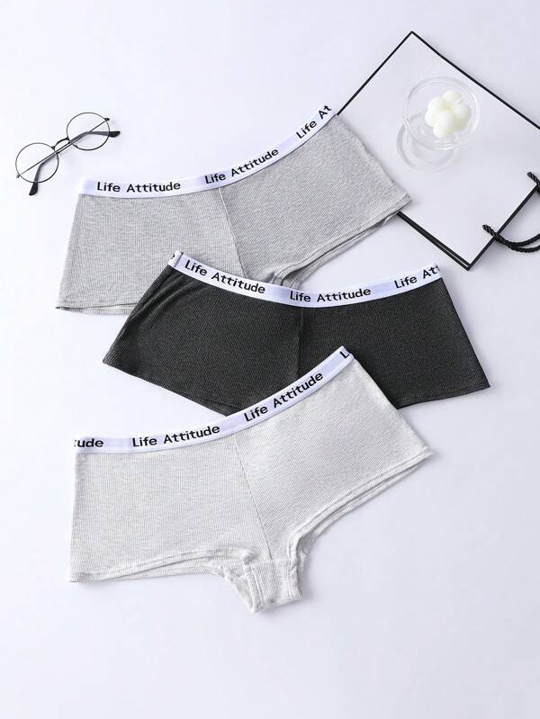 3pcs/Pack Women's Letter Elastic Waist Comfortable Briefs