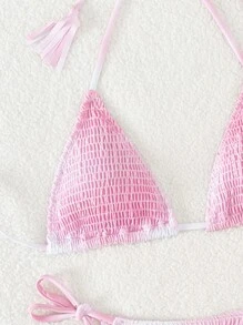 SHEIN Swim Ensemble de maillot de bain femme avec encolure à bretelles et Top séparé, idéal pour les festivals musicaux en été - Rose bonbon - Voir 6