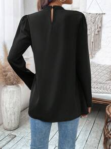 SHEIN LUNE Women's Pearl Decorated Flounce Hem Blouse - Black - View 2