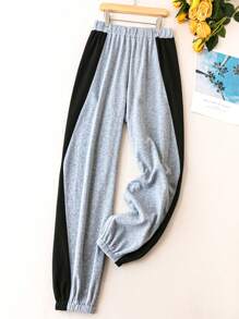 SHEIN LUNE 大尺碼拼色長褲 - 灰色 - 查看 1