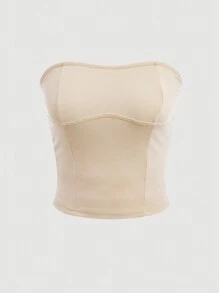 SHEIN Unity 簡約百搭細節裝飾無肩帶上衣 - 彩色 - 查看 4