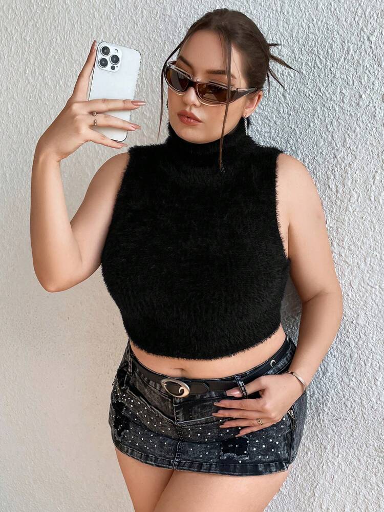 Plus Size Women'S Turtleneck Knit Top