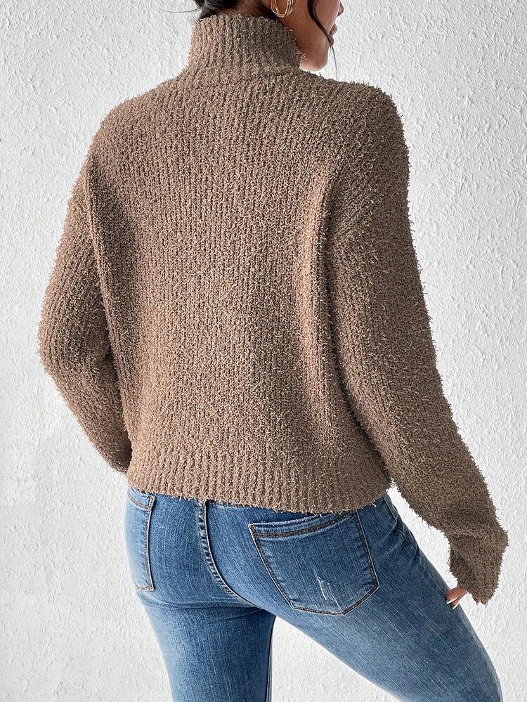 High Neck Drop Shoulder Knit Pullover Fall Winter Sweater