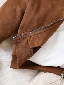 SHEIN Playful Pals Baby Boys' Suede Bomber Jacket And Cargo Pants Set