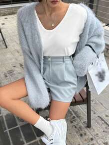 DAZY Của phụ nữ Màu thuần Vòng cổ Ngắn tay Áo thun - trắng - Xem 4