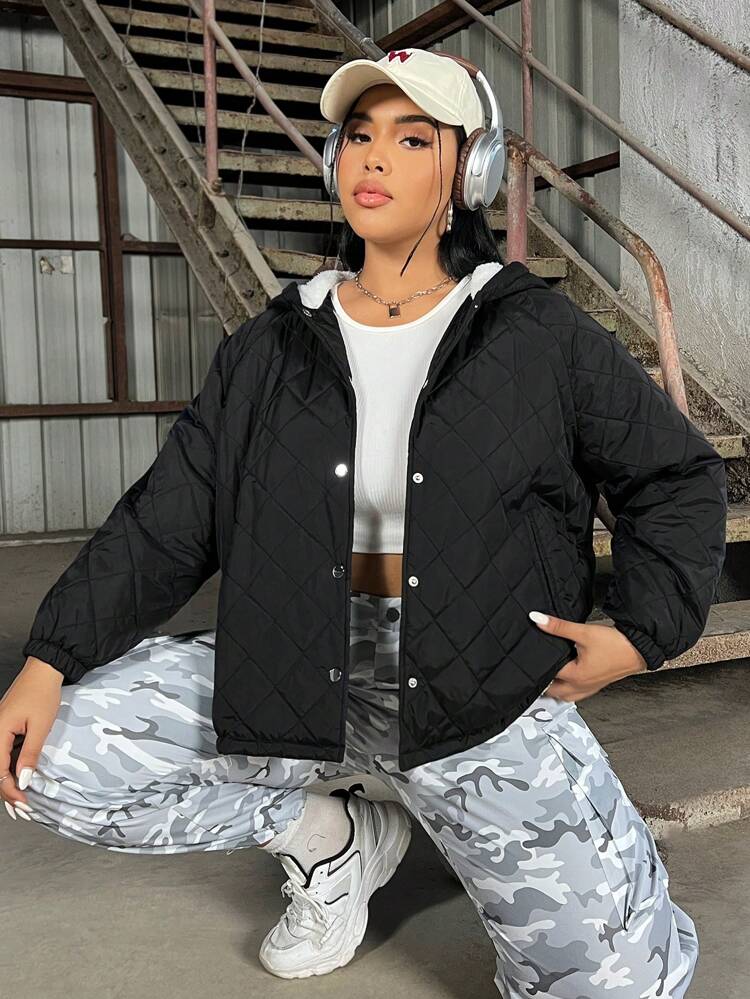 Women'S Plus Size Hooded Padded Coat
