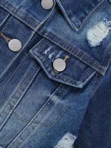 Chaqueta vaquera distressed y elegante con agujeros para bebé niña para exteriores - Azul lavado oscuro - Ver 6