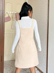 SHEIN MOD 女式泰迪天鵝絨連身裙 - 卡其色 - 查看 2
