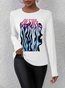 SHEIN Unity 女性字母印花長袖t恤