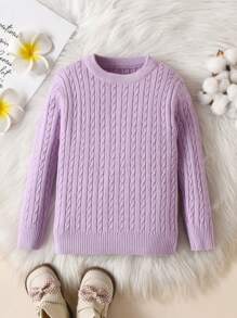 Baby Girls' Knitted Sweater With Twisted Pattern In Purple, Crew Neck - Purple - View 1