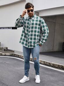 Manfinity Homme Camisa De Cuadros De Talla Grande Para Hombre - Multicolor - Ver 3