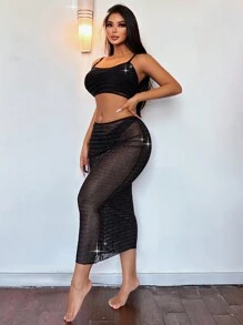 SHEIN Swim 女士夏季罩衫裙 - 黑色 - 查看 7