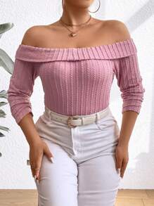 Celure Plus Size Solid Color Off Shoulder T-Shirt