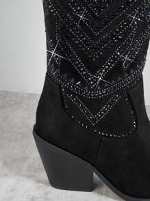 SHUZIA Point Toe Embroidery Knee-High Boots, Cowboy Boots For Women