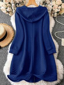 EMERY ROSE Women's Plus Size Hooded Sweatshirt With Zipper And Drawstring - Blue - View 2