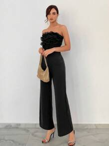 Aloruh Women's Sheer Mesh Splice Strapless Jumpsuit - Black - View 4