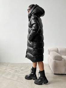 EURMUSE Women's Black Quilted Hooded Coat - Black - View 4