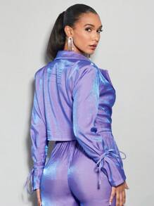 SHEIN BAE 女士單排釦短款西裝外套 - 紫色 - 查看 2