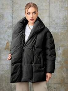 MIEGOFCE Women's Casual & Versatile Drop Shoulder Belt Winter Jacket - Black - View 3