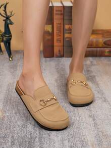 時尚女士卡其色車線裝飾,超柔軟木屑狀質感,帽頭平底鞋 - 卡其色 - 查看 4