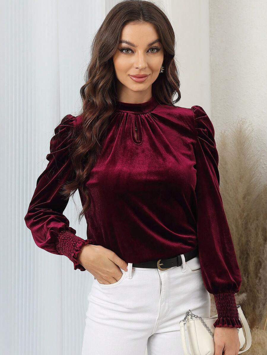 SHEIN Clasi Của phụ nữ Ống tay áo Áo thun - Màu Đỏ Sâu - Xem 1