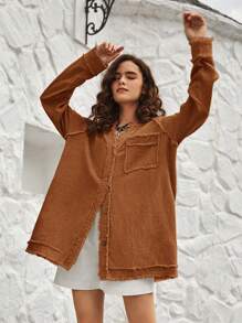 Bohemela 鬆身刷毛邊襯衫 - 卡其色 - 查看 3