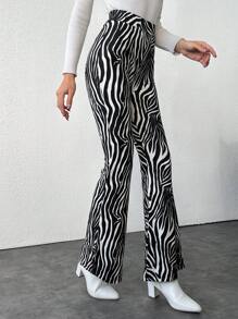 EURMUSE Women's Zebra Print Flare Pants - Multicolor - View 3