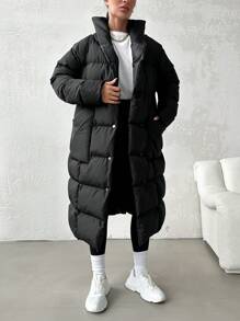 EURMUSE Của phụ nữ Thả vai Dài Áo khoác bông - màu đen - Xem 3