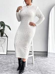 SHEIN Privé Vestido Con Abertura Alta En Color Liso Y Talla Grande Sin Cinturón