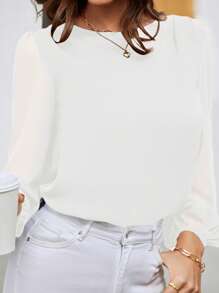 EMERY ROSE Women Blouses Backless Tie Back Plain Casual - Putih - View 5