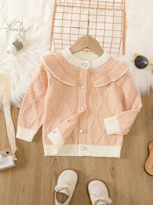 Baby Girls' Colorblock Long Sleeve Knitted Cardigan - Dusty Pink - View 1