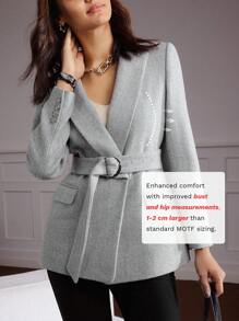 MOTF Classy BELTED WOOL-BLEND BLAZER - Grey - View 3