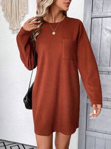 SHEIN LUNE Của phụ nữ Thả vai Đồ đan Ribbed Đầm - Màu Khaki - Xem 1