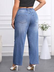 SHEIN Privé Của phụ nữ Kích thước lớn Quần jean Distressed - Rửa trung bình - Xem 2