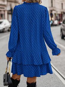 EMERY ROSE 女款全印花v領長袖裙 - 藍色 - 查看 2